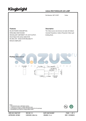 WP113YDT datasheet - 2x5mm RECTANGULAR LED LAMP