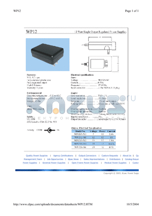 WP1224-760 datasheet - 12 Watt Single Output Regulated Power Supplies
