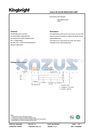 WP119EGWT datasheet - 2x5mm BI-COLOR INDICATOR LAMP