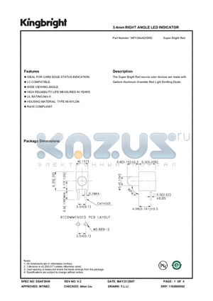 WP1384AD-SRD datasheet - 3.4mm RIGHT ANGLE LED INDICATOR