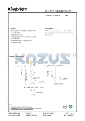 WP1384AD-YD datasheet - 3.4mm RIGHT ANGLE LED INDICATOR