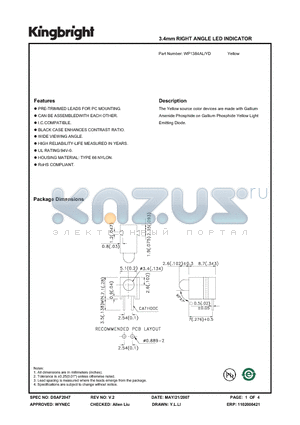 WP1384AL/YD datasheet - 3.4mm RIGHT ANGLE LED INDICATOR