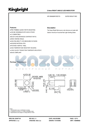 WP138A8QMP-SRD-TG datasheet - 3.4mm RIGHT ANGLE LED INDICATOR