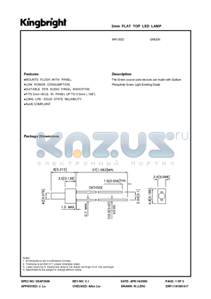 WP13GD datasheet - 2mm FLAT TOP LED LAMP