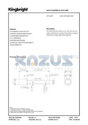 WP1413IDT datasheet - 4mm CYLINDRICAL LED LAMP