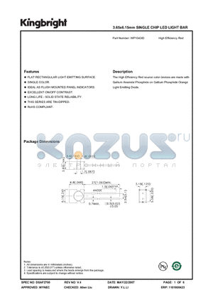 WP1043ID datasheet - 3.65x6.15mm SINGLE CHIP LED LIGHT BAR