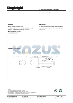 WP1503YD datasheet - T-1 3/4 (5mm) SOLID STATE LAMP