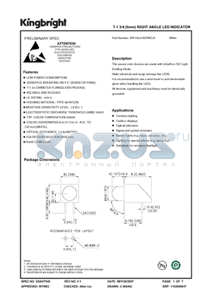 WP1504CB-RWC-A datasheet - T-1 3/4 (5mm) RIGHT ANGLE LED INDICATOR White