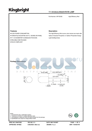 WP1503ID datasheet - T-1 3/4 (5mm) SOLID STATE LAMP