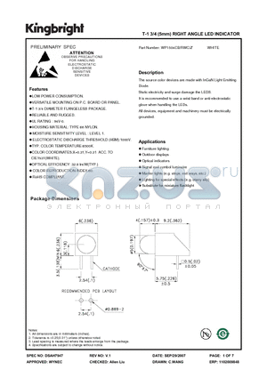 WP1504CB/RWC/Z datasheet - T-1 3/4 (5mm) RIGHT ANGLE LED INDICATOR WHITE