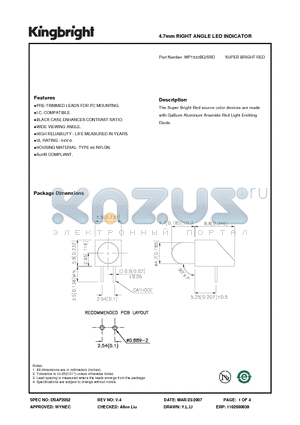 WP1533BQ-SRD datasheet - 4.7mm RIGHT ANGLE LED INDICATOR