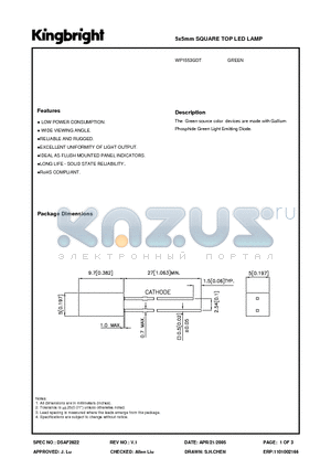 WP1553GDT datasheet - 5x5mm SQUARE TOP LED LAMP