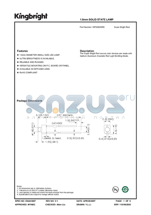 WP2060SRD datasheet - 1.8mm SOLID STATE LAMP