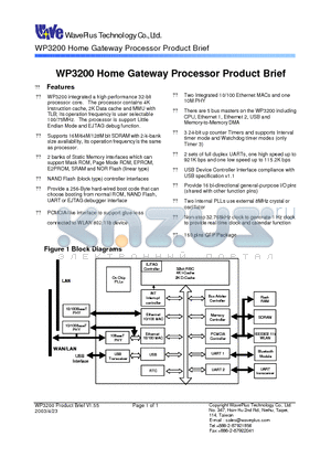 WP3200 datasheet - Home Gateway Processor Product Brief
