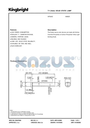 WP34AD datasheet - T-1 (3mm) SOLID STATE LAMP