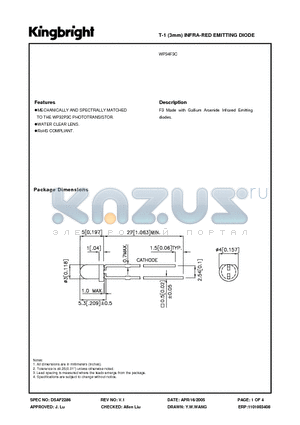 WP34F3C datasheet - T-1 (3mm) INFRA-RED EMITTING DIODE