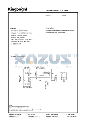 WP34GD datasheet - T-1 (3mm) SOLID STATE LAMP