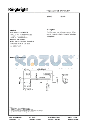 WP34YD datasheet - T-1 (3mm) SOLID STATE LAMP