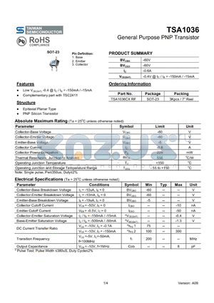 TSA1036 datasheet - General Purpose PNP Transistor