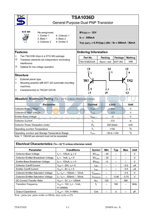 TSA1036DCU6 datasheet - General Purpose Dual PNP Transistor