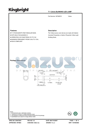 WP36BYD datasheet - T-1 (3mm) BLINKING LED LAMP