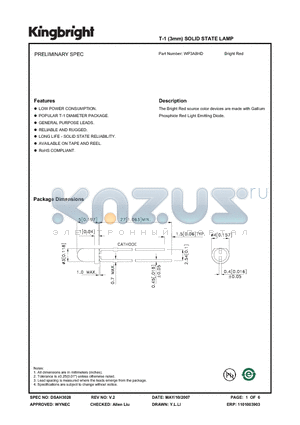 WP3A8HD datasheet - T-1 (3mm) SOLID STATE LAMP