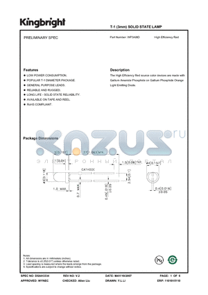 WP3A8ID datasheet - T-1 (3mm) SOLID STATE LAMP