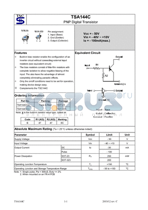 TSA144CCU datasheet - PNP Digital Transistor