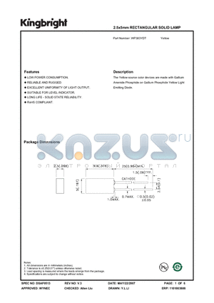 WP383YDT datasheet - 2.5x5mm RECTANGULAR SOLID LAMP