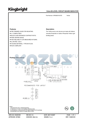 WP4060VH-2YD datasheet - 1.8mm BI-LEVEL CIRCUIT BOARD INDICATOR