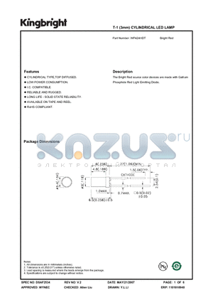 WP424HDT datasheet - T-1 (3mm) CYLINDRICAL LED LAMP