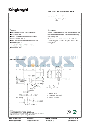 WP42WUM-EYW datasheet - 3mm RIGHT ANGLE LED INDICATOR