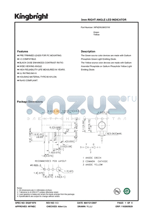 WP42WUM-GYW datasheet - 3mm RIGHT ANGLE LED INDICATOR