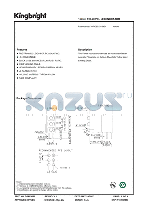 WP4060XH-3YD datasheet - 1.8mm TRI-LEVEL LED INDICATOR