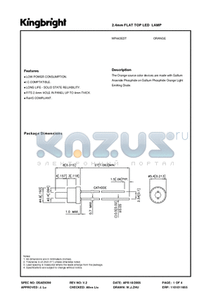 WP443EDT datasheet - 2.4mm FLAT TOP LED LAMP