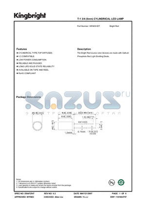 WP483HDT datasheet - T-1 3/4 (5mm) CYLINDRICAL LED LAMP