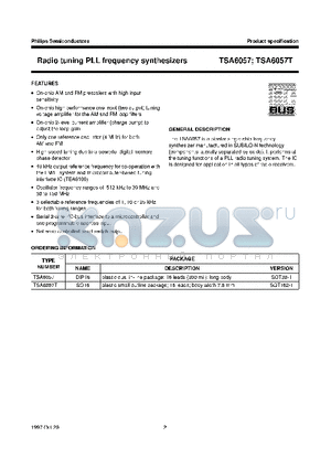 TSA6057T datasheet - Radio tuning PLL frequency synthesizers