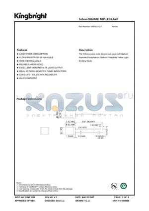 WP503YDT datasheet - 5x5mm SQUARE TOP LED LAMP