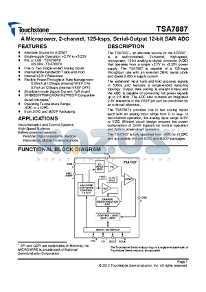 TSA7887 datasheet - A Micropower, 2-channel, 125-ksps, Serial-Output 12-bit SAR ADC