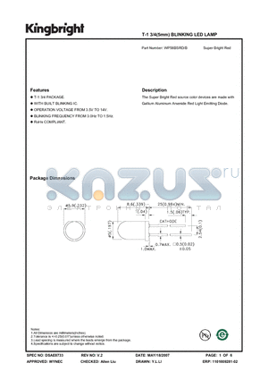 WP56BSRD/B datasheet - T-1 3/4(5mm) BLINKING LED LAMP