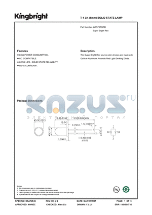 WP57SRSRD datasheet - T-1 3/4 (5mm) SOLID STATE LAMP