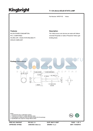 WP57YYD datasheet - T-1 3/4 (5mm) SOLID STATE LAMP