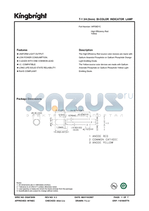 WP59EYC datasheet - T-1 3/4 (5mm) BI-COLOR INDICATOR LAMP