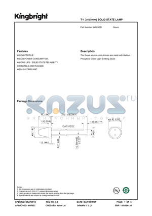 WP63GD datasheet - T-1 3/4 (5mm) SOLID STATE LAMP