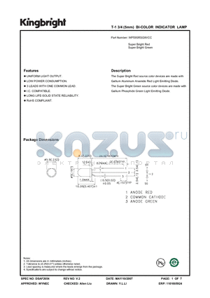 WP59SRSGW-CC datasheet - T-1 3/4 (5mm) BI-COLOR INDICATOR LAMP