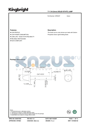 WP63GT datasheet - T-1 3/4 (5mm) SOLID STATE LAMP