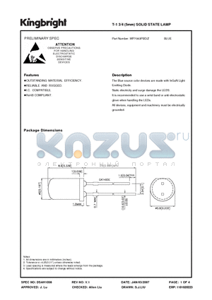 WP7083PBD/Z datasheet - T-1 3/4 (5mm) SOLID STATE LAMP