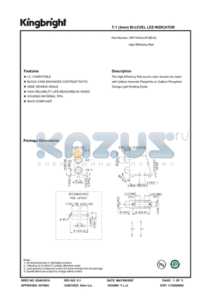 WP7104ALUP-2ID-0L datasheet - T-1 (3mm) BI-LEVEL LED INDICATOR