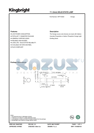 WP7104ED datasheet - T-1 (3mm) SOLID STATE LAMP