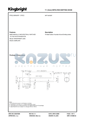 WP7104F3BT datasheet - T-1 (3mm) INFRA-RED EMITTING DIODE